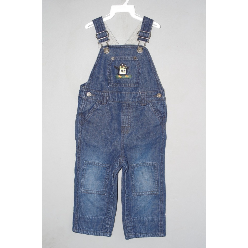 Vintage Gymboree Penguin Champ‎ Y2K Snowboarding Denim Overalls EUC 12-18 mos